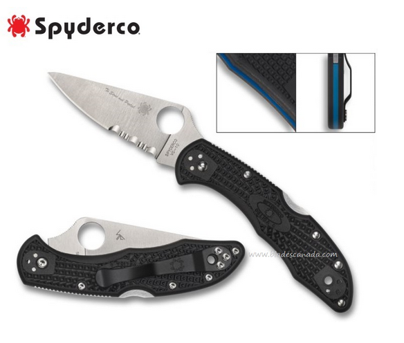 Spyderco Delica 4 Thin Blue Line Folding Knife, VG10, FRN Black, C11FPSBKBL