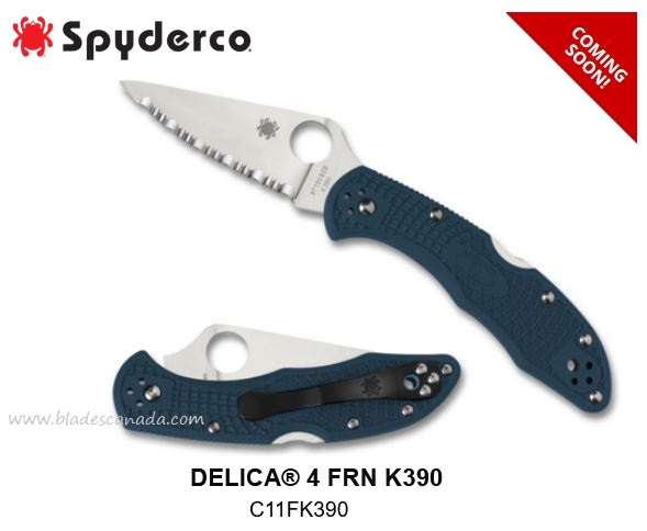 (Coming Soon) Spyderco Delica 4 Folding Knife, K390, FRN Blue, C11FSK390