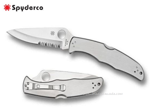 Spyderco Delica 4 Folding Knife, VG10 Combo Edge, Stainless Handle, C11PS