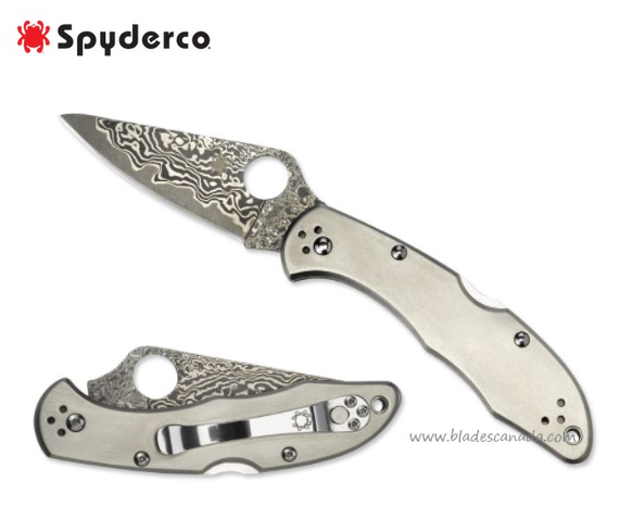 Spyderco Delica 4 Folding Knife, VG10/Damascus, Titanium, C11TIPD