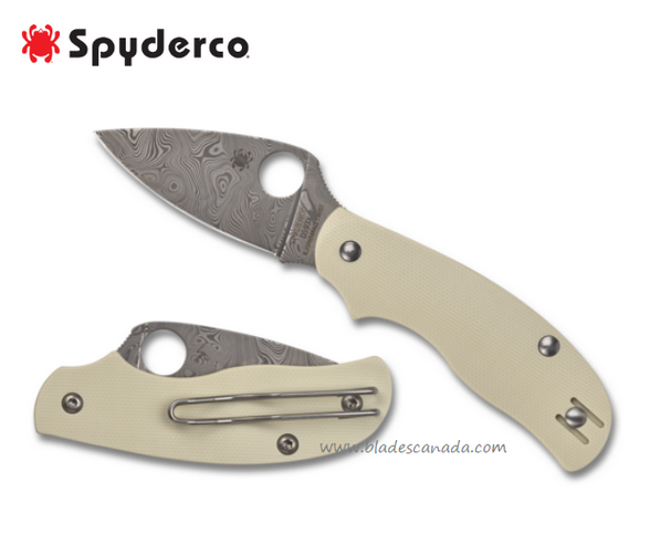 Spydcerco Urban Slipjoint Folding Knife, Damasteel, G10 Ivory, Sprint Run, C127GPIVD