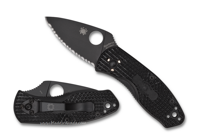 Spyderco Ambitious Lightweight Folding Knife, Black Serrated Blade, FRN Black, 148SBBK