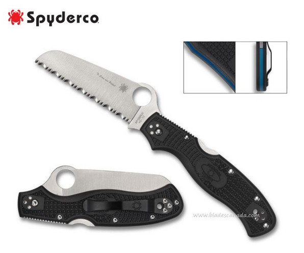 Spyderco Rescue 3 Thin Blue Line Folding Knife, VG10, FRN Black, C14FSBKBL3