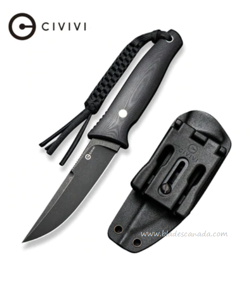 Civivi Tamashii Fixed Blade Knhife, D2 Black, G10 Black, Kydex Sheath, C19046-3