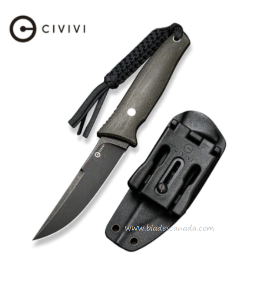 Civivi Tamashii Fixed Blade Knife, D2 Black SW, Micarta Green, Kydex Sheath, C19046-4