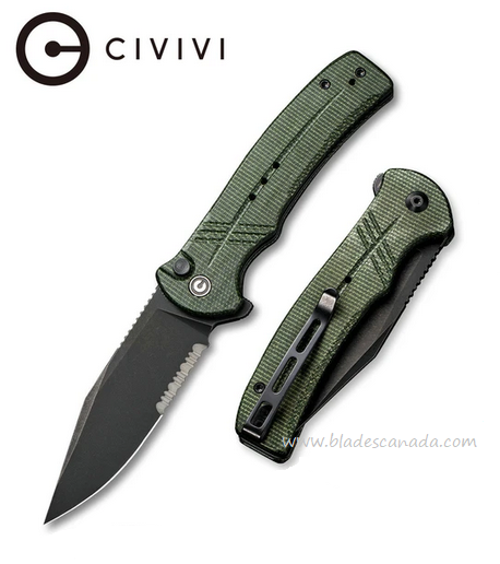 Civivi Cogent Flipper Folding Knife, 14C28N Sandvik, Micarta Green, C20038E-4