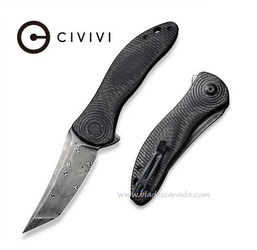 CIVIVI Synergy3 Flipper Folding Knife, Damascus, G10/Carbon Fiber, 20075B-DS1