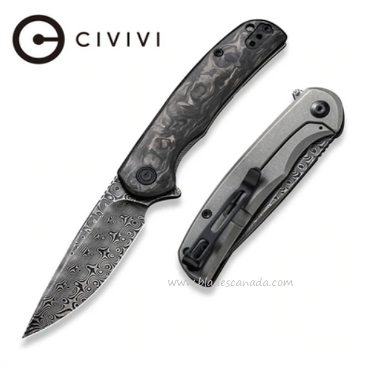 Civivi Nox Flipper Framelock Knife, Damascus Blade, Carbon Fiber, C2110DS-1