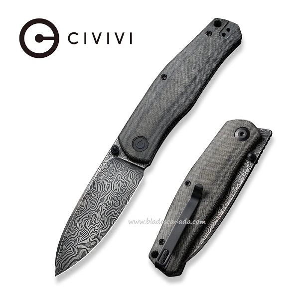 CIVIVI Sokoke Front Flipper Folding Knife, Damascus, Linen Micarta, C22007-DS1