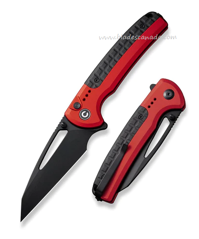 CIVIVI Sentinel Strike Flipper Button Lock Knife, K110 Black, Aluminum Red/FRN Black, 22025B-1