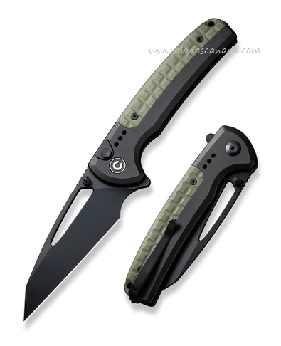 CIVIVI Sentinel Strike Flipper Button Lock Knife, K110 Black, Aluminum Black/FRN OD, 22025B-3