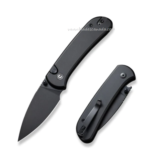 CIVIVI Qubit Button Lock Folding Knife, 14C28N SW, Aluminum Black, 22030E-1