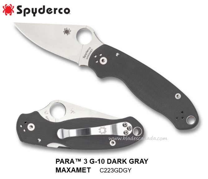 Spyderco Para 3 Compression Lock Folding Knife, Maxamet Steel, G10 Grey, C223GPDGY