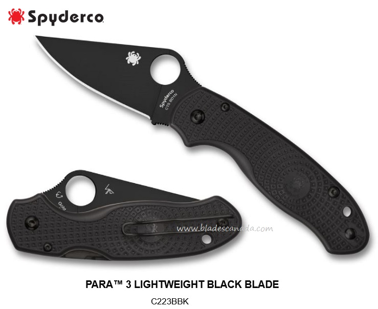 Spyderco Para 3 Compression Lock Folding Knife, CTS BD1N, FRN Black, C223PBBK