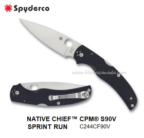 Spyderco Sprint Run Native Chief Folding Knife, S90V, Carbon Fiber, C244CF90VP