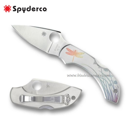 Spyderco Dragonfly SS Tattoo Folding Knife, VG10, Stainless Handle, C28PT