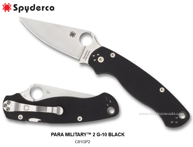 Spyderco Para Military 2 Compression Lock Folding Knife, CPM S45VN, G10 Black, C81GP2
