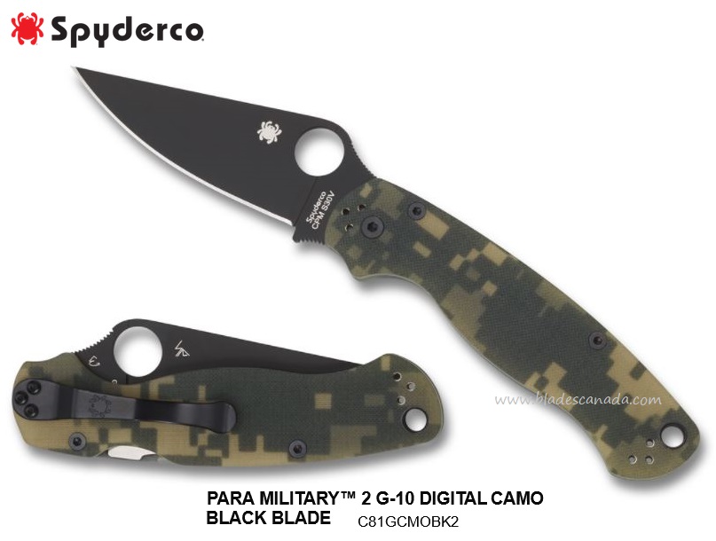 Spyderco Para Military 2 Compression Lock Knife, CPM S30V, G10 Digi Camo, C81GPCMOBK2