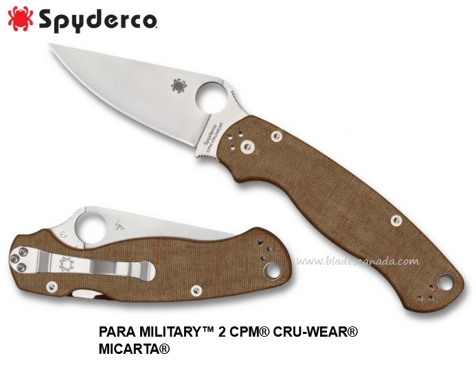 Spyderco Para Military 2 Compression Lock Folding Knife, CruWear, Micarta, C81MPCW2