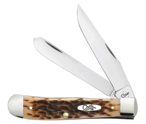 Case Trapper Slipjoint Folding Knife, Stainless, Peach Seed Jig Amber Bone, 06540