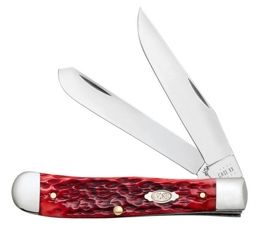 Case Trapper Slipjoint Folding Knife, Stainless, Peach Seed Jig Dark Red Bone, 31950
