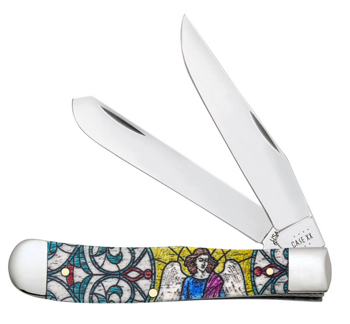 Case Trapper Slipjoint Folding Knife, Stainless, Stained Glass Angel Natural Bone, 38818