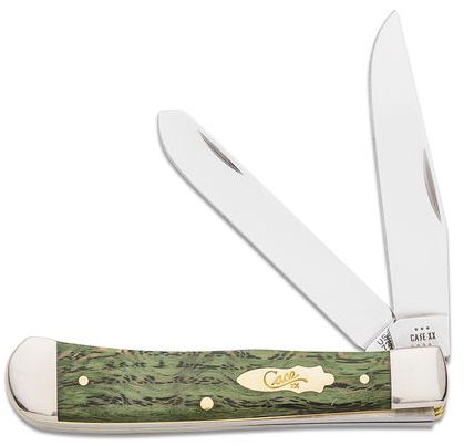Case Smooth Mini Trapper Slipjoint Folding Knife, Stainless, Kelly Green Curly Oak, 64071