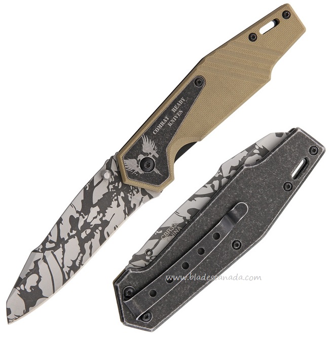 Combat Ready Folding Knife, Assisted Opening, Tan G10/Stainless, CBR335