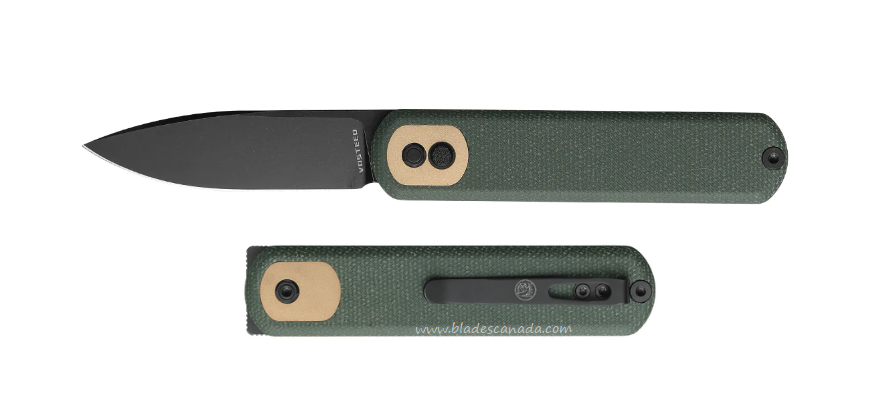 Vosteed Corgi Flipper Folding Knife, 14C28N Black SW, Micarta Green, CG3SVM1