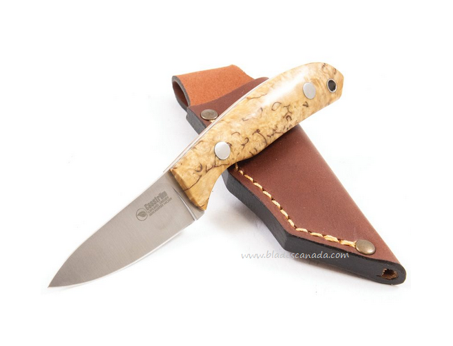 Casstrom Safari Mini Hunter Fixed Blade Knife, 12C27 Sandvik, Curly Birch, CI10618
