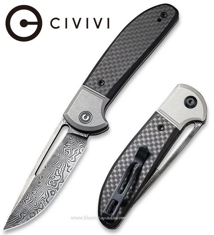 CIVIVI Trailblazer Slipjoint Folding Knife, Damascus Blade, CF/G10, 2018DS1