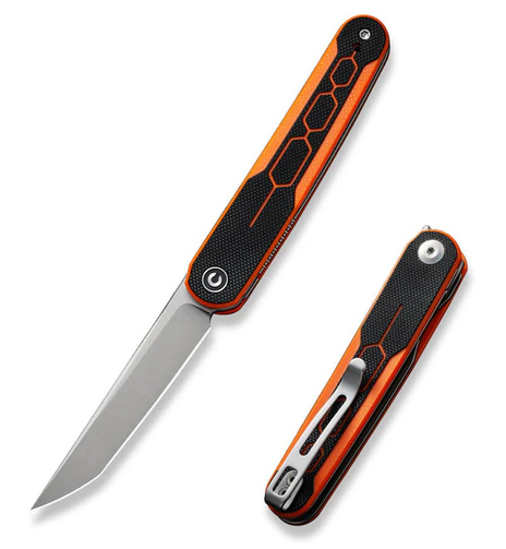 CIVIVI KwaiQ Flipper Folding Knife, Nitro-V Satin, G10 Black/Orange, C23015-2