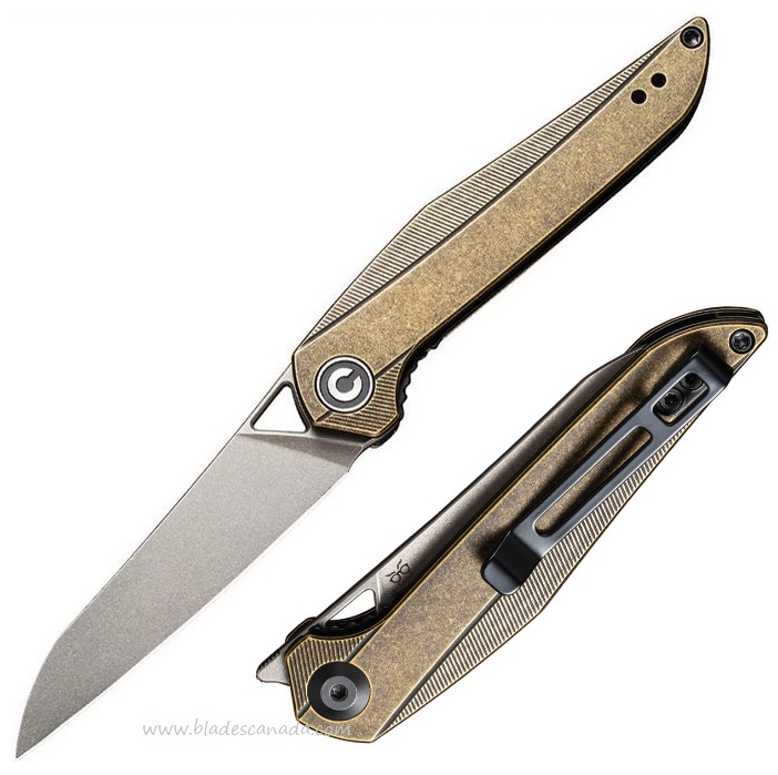 CIVIVI McKenna Flipper Folding Knife, 154CM, Brass Handle, Isham Design, 905D - Click Image to Close