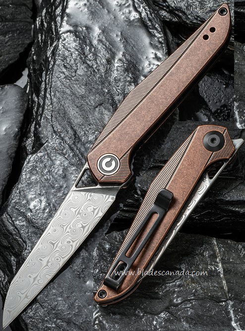 CIVIVI McKenna Flipper Folding Knife, Damascus, Copper, Isham Design, 905DS-2