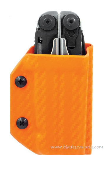 Clip & Carry Kydex Sheath for Leatherman Surge, Orange Carbon Fiber Pattern, CLP042