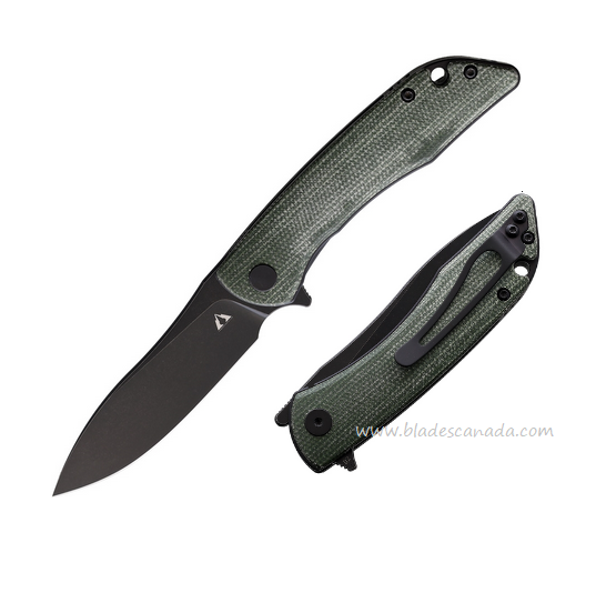 CMB Made Blaze Flipper Folding Knife, D2 Black, Micarta Green, CMB06G
