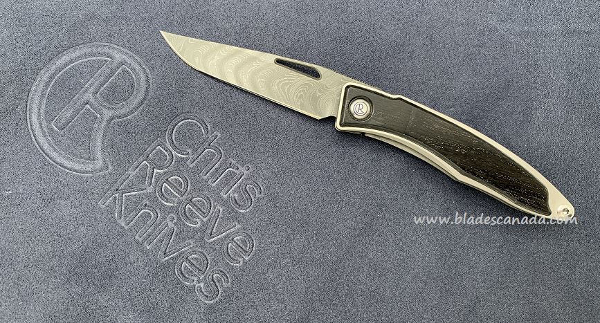 Chris Reeve Mnandi Framelock Folding Knife, Boomerang Damascus, Bog Oak