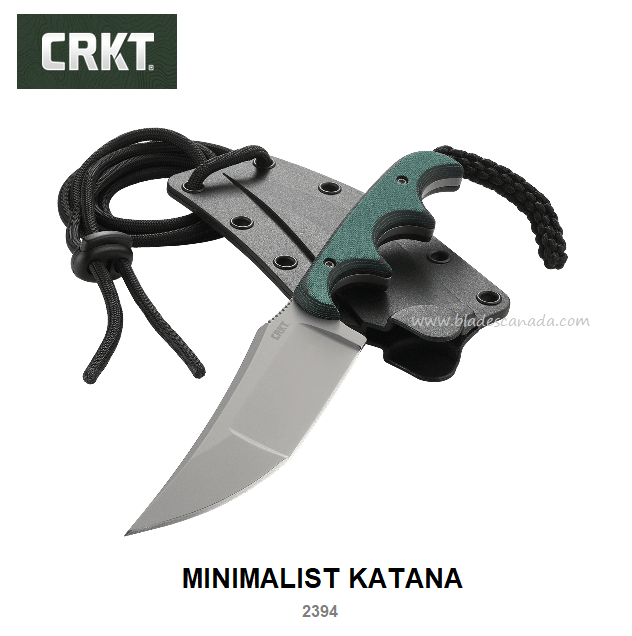 CRKT Minimalist Katana Fixed Blade Neck Knife, Resin/Fiber Green, CRKT2394