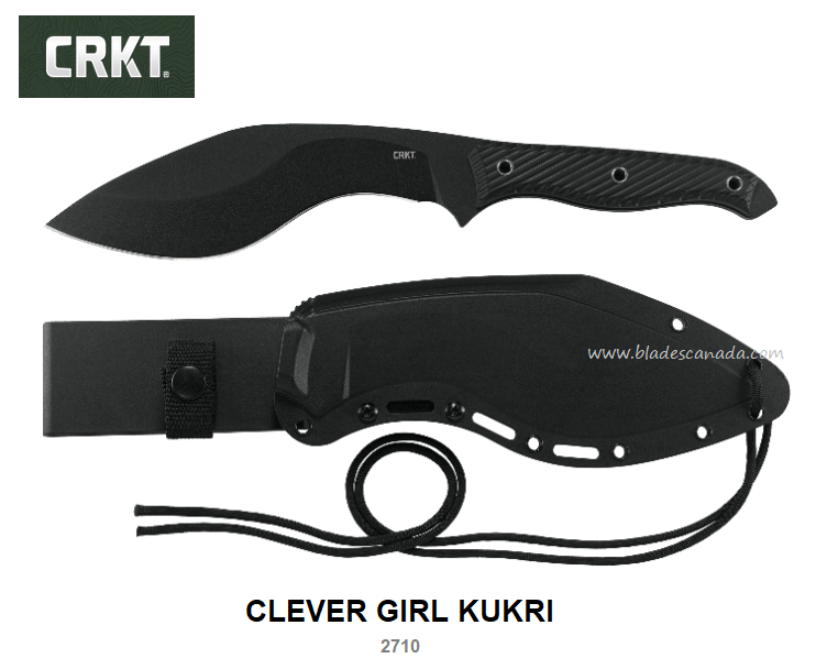 CRKT Clever Girl Kukri Fixed Blade Knife, SK-5 Steel, G10 Black, CRKT2710 - Click Image to Close