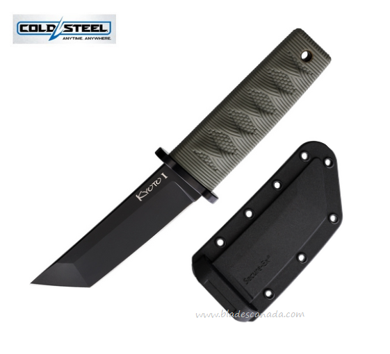Cold Steel Kyoto II Fixed Blade Knife, Tanto Black, OD Green Handle, 17DAODBK
