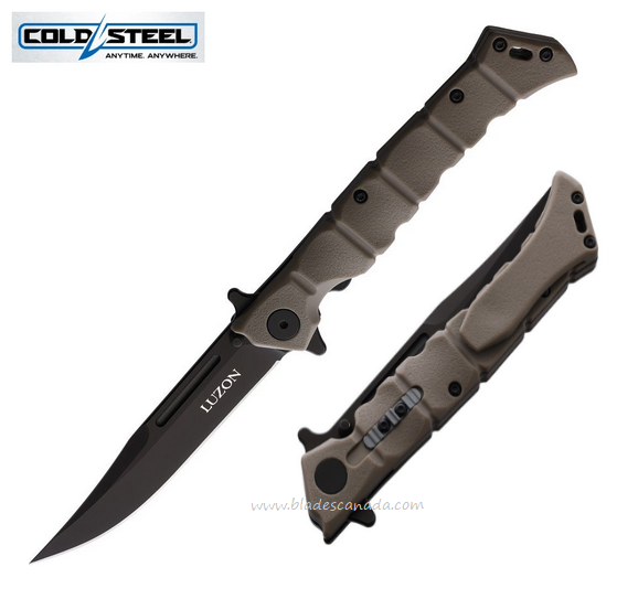 Cold Steel Medium Luzon Flipper Folding Knife, Black Blade, GFN Dark Earth, 20NQLDEBK