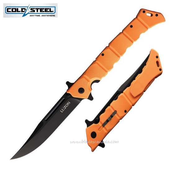 Cold Steel Large Luzon Flipper Folding Knife, Black Blade, GFN Orange, 20NQXORBK