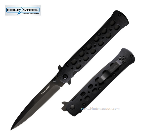 Cold Steel Ti-Lite Flipper Folding Knife, AUS8A Black 4", Black Handle, 26SPBKBK