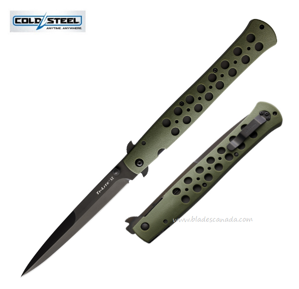 Cold Steel Ti-Lite Flipper Folding Knife, AUS8A Black 6", OD Green, 26SXPODBK
