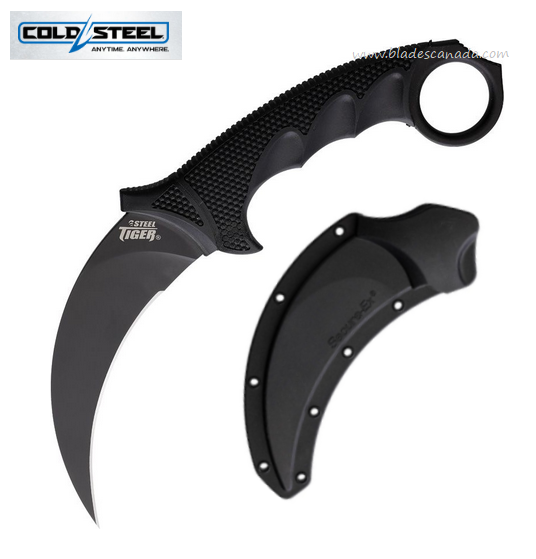 Cold Steel Tiger Karambit Fixed Blade Knife, AUS 8A Black, Black Handle, CS49KSTBKBK