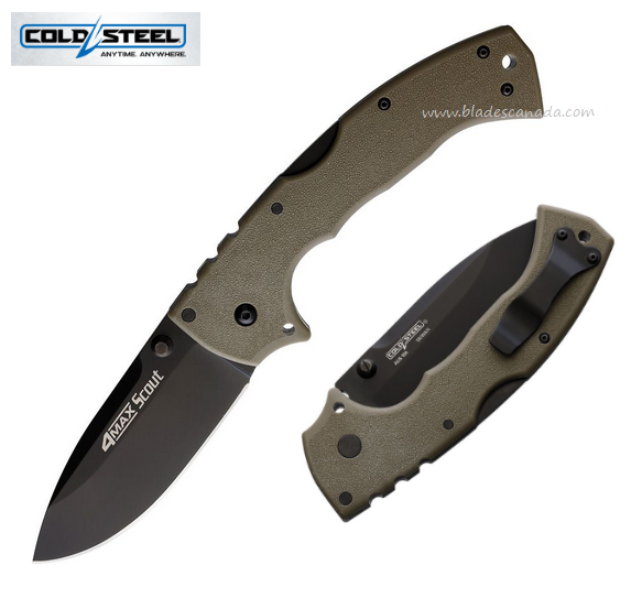 Cold Steel 4-Max Scout Folding Knife, AUS 10A Black, Dark Earth Handle, 62RQDEBK