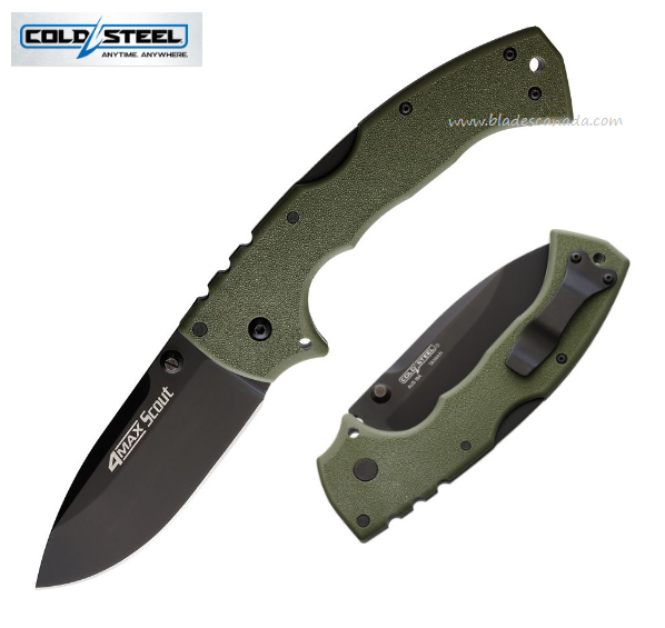 Cold Steel 4-Max Scout Folding Knife, AUS 10A Black, OD Handle, 62RQODBK