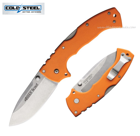 Cold Steel 4-Max Scout Folding Knife, AUS 10A SW, Orange Handle, 62RQORSW