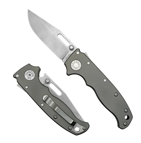 Demko AD20.5 Shark Lock Folding Knife, 20CV Clip Point, Smooth Titanium, 096773