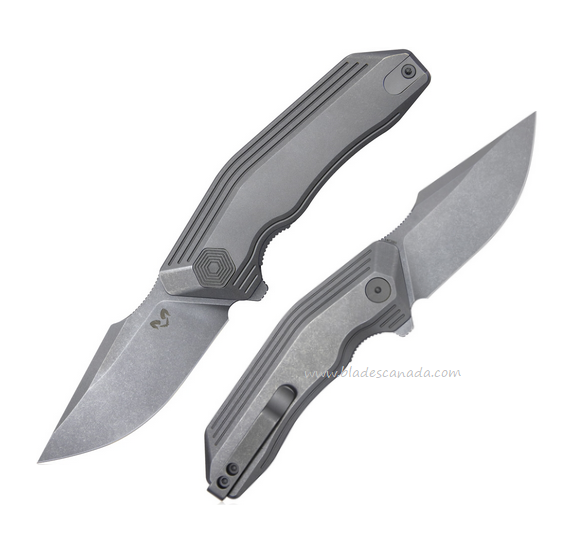 Damned Designs Basilisk Flipper Folding Knife, 14C28N SW, Titanium Grey, DMN001TSW